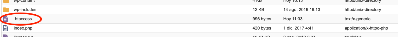 ubicación de htaccess