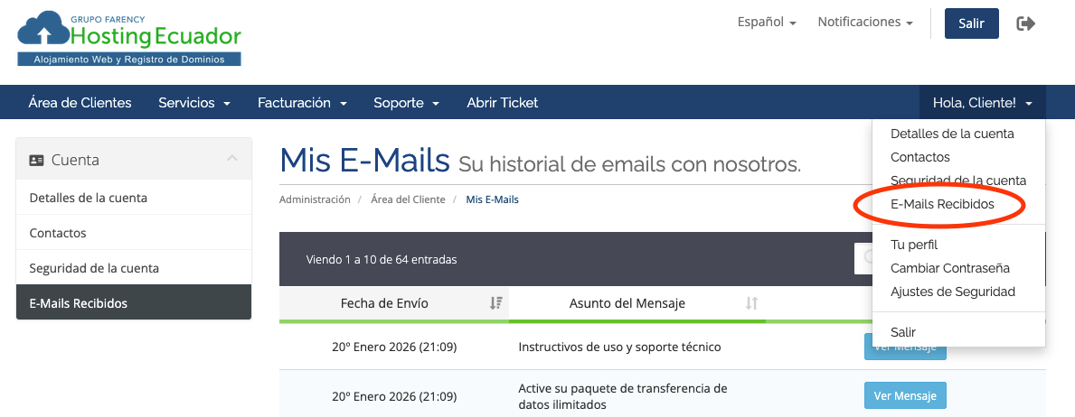 notificaciones Notificaciones whmcs